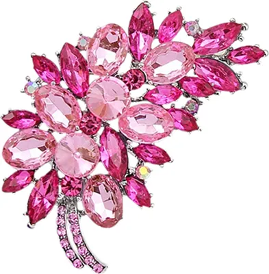 Produktbild von Frauen Vintage Feder Blume Form Strass Brosche Pin Abzeichen Breastpin für Hochzeit Bankett Abend Party-Silber + Rosenrot