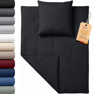 Produktbild von EllaTex Premium Mikrofaser Bettwäsche 155x200 + 80x80 cm – atmungsaktive Bettwäschegarnitur, Farbe: Schwarz