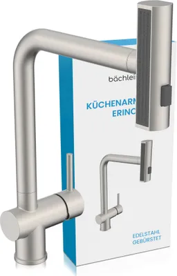 Produktbild von Bächlein Küchenarmatur Erino (Edelstahl gebürstet) – Mit ausziehbarer und schwenkbaree Einhand-Spültischbatterie mit 3 Strahlarten