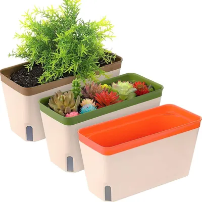 Image de Lot de 3 pots de fleurs auto-arrosables avec indicateur de niveau d'eau
