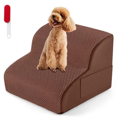 Productafbeelding van COSTWAY Honden trap met 2 treden, antislip hondenstapel van schuim, huisdiertrap, kattentrap, afneembaar, honden trap geschikt tot 20 kg, wasbare hoes