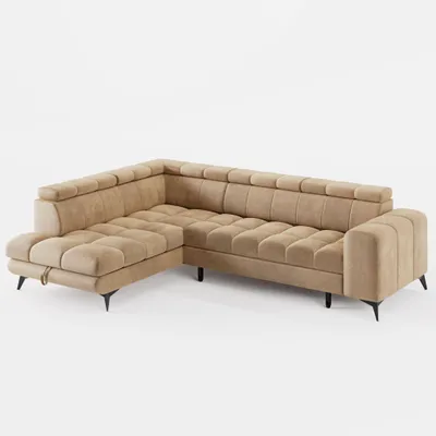 Produktbild von ECKSOFA CANDY CANE Links Beige Velours-Stoff mit Schlaffunktion und Bettkasten