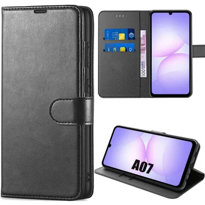Image de Coque pour Samsung Galaxy A07, Protection Flip Case Antichoc Anti-Rayures Antichoc Effet Cuir Noir