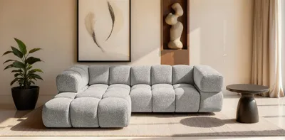 Produktbild von Ecksofa Designersofa BLANCHE in Stoff Puente Beige Ottomane Links