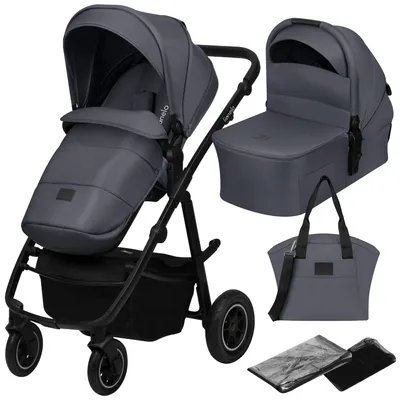 Produktbild von Lionelo Kinderwagen Amber Plus 2in1 Kombikinderwagen, Set mit sportlichen Sitz, Fester Babywanne, Tasche, Moskitonetz, Abdeckung Regenblatt - Graphite