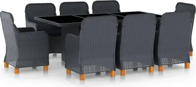 Produktbild von 9-tlg. Garten-Essgruppe mit Auflagen Poly Rattan Dunkelgrau