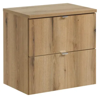 Productafbeelding van Hangend badkamermeubelset VANO eiken look 60cm: onderkast met lades + blad voor wastafel