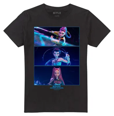 Productafbeelding van K-Pop Demon Hunters - "Huntrix Fighting" T-shirt voor heren/dames, uni model, TV43420 (maat L) (zwart)