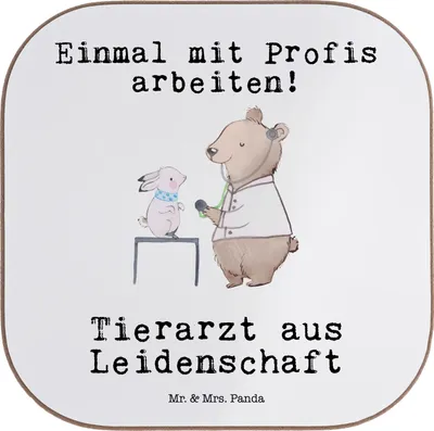 Produktbild von Mr. & Mrs. Panda Untersetzer Tasse Tierarzt Leidenschaft - Weiß - Geschenk, gläseruntersetzer, Coaster, Tischschoner, Kaffeeuntersetzer, Glas, für Gläser