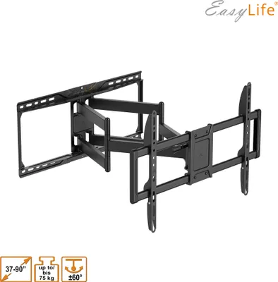 Immagine prodotto di EasyLife Supporto a parete per TV ProMount HD90 PowerDual XL 32-90 pollici, resistente fino a 75 kg di portata, VESA 600x400, inclinabile e girevole, supporto TV per televisori di grandi dimensioni - incl. gestione dei cavi