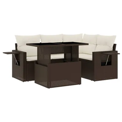 Produktbild von 5-tlg. Garten-Sofagarnitur mit Kissen Braun Poly Rattan