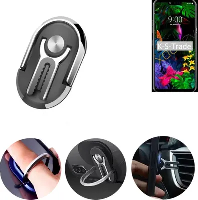 Produktbild von K-S-Trade 3in1 Smartphone-Ring Handy-Ring kompatibel mit LG Electronics G8 ThinQ Fingerhalterung  Handyring Tischständer Lüftungsgitter-Halterung