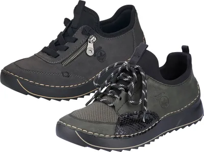 Produktbild von Rieker Damen Sneaker Halbschuh kontrastierende Naht besonderes Sohlendesign, Größe:42 EU, Farbe:Grau