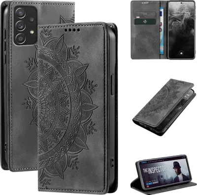 Produktbild von Mandala Handyhülle für Samsung Galaxy A52 / A52 5G / A52s 5G RFID Schutz Klapphülle Case Cover Design Schutzhülle Farbe: Schwarz
