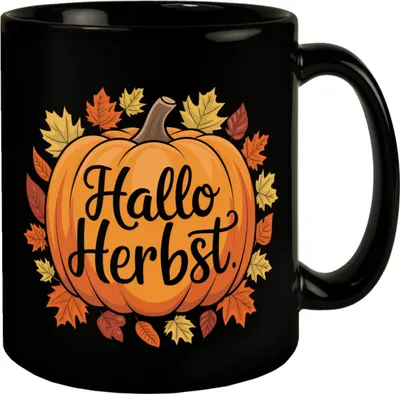 Produktbild von Hallo Herbst Tasse mit Kürbis und Herbstlaub