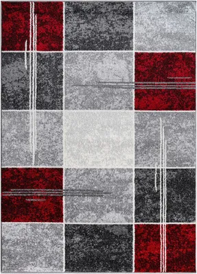 A flat lay image of a rug with a geometric pattern.