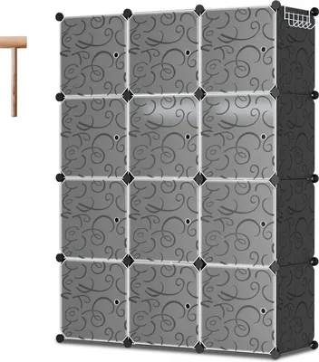 Produktbild von Clanmacy Kleiderschrank DIY Schuhschrank mit Gummihammer Multifunktionsregal 12 Würfel