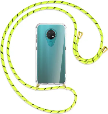 Produktbild von Handykette Backcover-Schutzhülle mit Band (Metall goldfarben) für Nokia 6.2 / 7.2 - neongelb