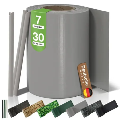 Produktbild von BOOGARDI PVC Sichtschutzstreifen · Sichtschutz Zaun 19cm x 35m Hellgrau 3 Rollen 450g/m² inkl. 30 Clips Zaunblende für Doppelstabmattenzaun blickdicht
