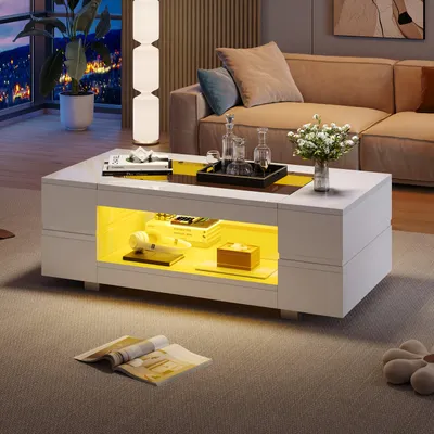 Image de Table basse blanche - Table d'appoint - Table de salon - Table moderne avec espace de rangement ouvert