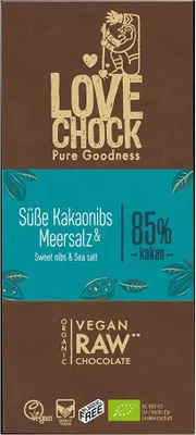 Produktbild von lovechock Tafel Süße Kakaonibs & Meersalz 85% -- 70g