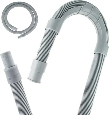 A grey flexible hose extension with connectors, shown in multiple configurations.
