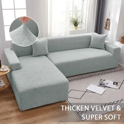 Produktbild von Sofabezug Ecksofa L Form Sofa Überwürfe Stretch Chaise-Schonbezug mit Zwei Kissenbezügen Waschbar Universal-Couchbezug Sofa Cover,Hellgrau