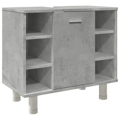 A concrete-effect cabinet with shelves and a door, standing on four legs.