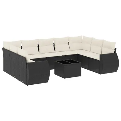 Produktbild von 10-tlg. Garten-Sofagarnitur mit Kissen Schwarz Poly Rattan