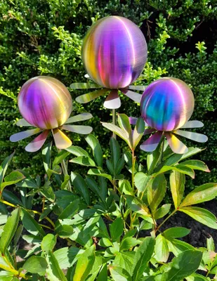 Produktbild von Blütenzauber Rotterdam Rosenkugel 15/10/10 cm Edelstahl rainbow matt gebürstet Gartenstecker mit Stab 80 cm