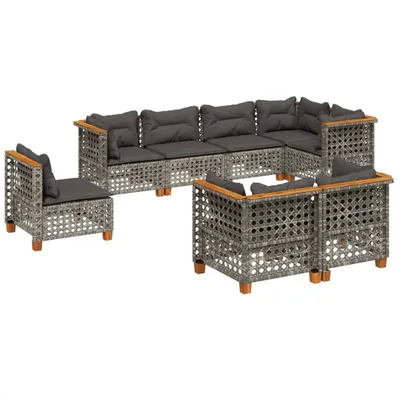 Produktbild von 8-tlg. Garten-Sofagarnitur mit Kissen Grau Poly Rattan