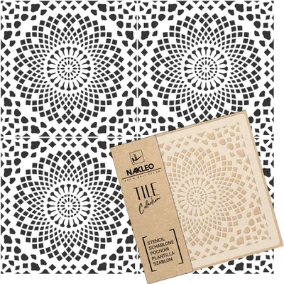 Produktbild von Tile Fliesen Schablone zum Malen 33x33 cm, Alamo Geometrischer Kreis Spitze Mosaik, Kunststoff Wiederverwendbare Bodenschablone DIY