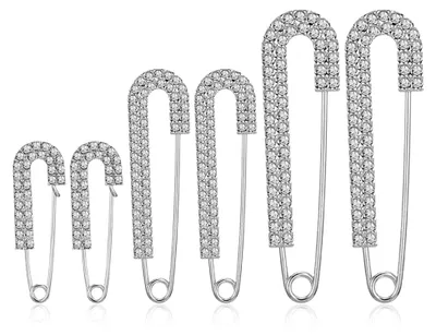 Produktbild von 6 Stück Sicherheitsnadel Brosche Schleppennadel Brautkleid Silberne Broschennadeln für Damen Silber Pin Verschluss Strassnadeln Funkelnde Dekorative für Modische Zum Nähen Pullover Schals Röcke