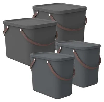 Produktbild von Rotho 4tlg.-Set Aufbewahrungsbox Albula - 2x 40l + 2x 25l Kunststoffboxen mit Deckel - Stapelbox- Plastikbox Ordnungsbox Allzweckkiste