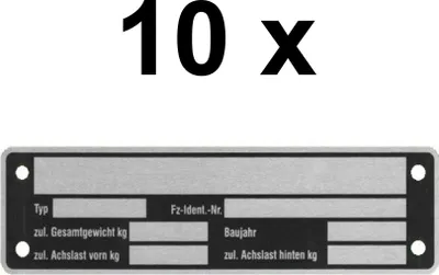 Produktbild von 10 x Blanko Typenschild Anhängertypenschild Neutral Anhänger