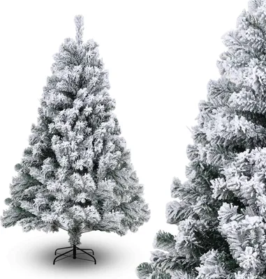 Image de Jayseuw 150cm Sapin de Noël artificiel avec neige, y compris pied métallique avec 550 pointes aiguilles PVC, Sapin de Noël PVC, blanc