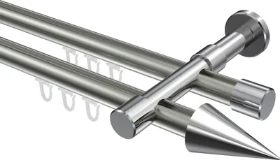 Produktbild von Interdeco Innenlaufstange / Gardinenstange mit Innenlauf Edelstahl-Optik / Chrom, Typ Prestige Savio (Kegel), 20 mm Ø 2-läufig, 600 cm
