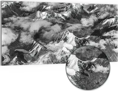 Produktbild von DEQORI Hybrid Leinwand Bild 100x50 cm 'Gipfel im Nebel' Wandbild Glas flach modern