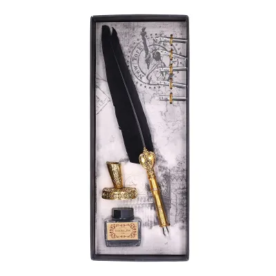 Produktbild von Feather Pen, Exquisite Vintage Design, Edelstahl, Geschmeidiges Schreiben, Verschleißfest, Kalligraphie-Feder Schwarz