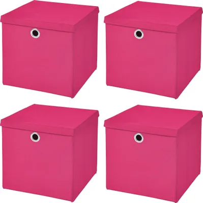Produktbild von 4 Stück Pink Faltbox 33 x 33 x 33 cm Aufbewahrungsbox faltbar mit Deckel