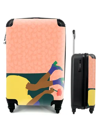 Produktbild von MuchoWow® Koffer Handgepäck Trolley Rollkoffer Kleine Reisekoffer mit 4 Rollen - Frau - Blumen - Retro - Cabin Size < 55x40x23 cm & 55x40x20 cm - Fotokoffer - Kabinenkoffer - Boardgepäck - Reise-Box - Reisekoffer - Reisegepäck - Koffer mit Bild - Trolley für Kinder