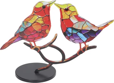 Immagine prodotto di 2 ornamenti per uccelli in metallo, decompressione visiva, decorazione colorata per la tavola di casa