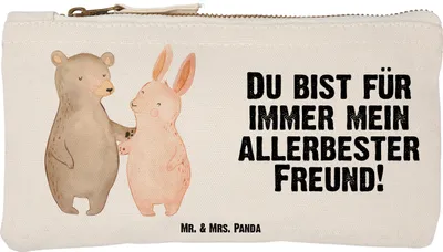 Produktbild von Mr. & Mrs. Panda Waschtasche Bär und Hase Umarmen Größe S Klein - Weiß - Geschenk, Liebe, BFF, Kosmetiktasche, Beste Freundin, Schlampermäppchen, Etui, Best Friends