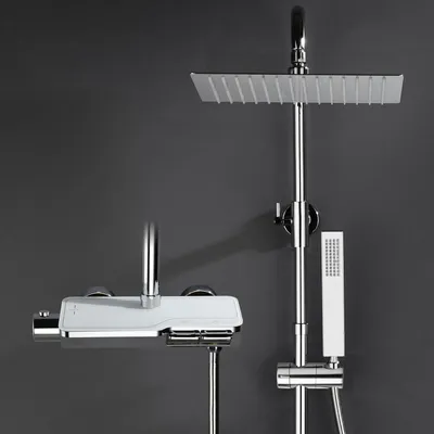 Obrázok produktu pre Sada sprchovej zostavy Görbach Regendouche, vrátane sprchovej batérie, kompletná sada, sprchový systém z nehrdzavejúcej ocele s termostatickou batériou, hlavová sprcha, ručná sprcha, sprchový tyč