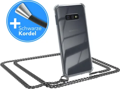 Produktbild von EAZY CASE Metall Handykette für Samsung Galaxy S10e, Handyhülle mit Umhängeband, Silikonhülle, Metallkette für Smartphone in Grau