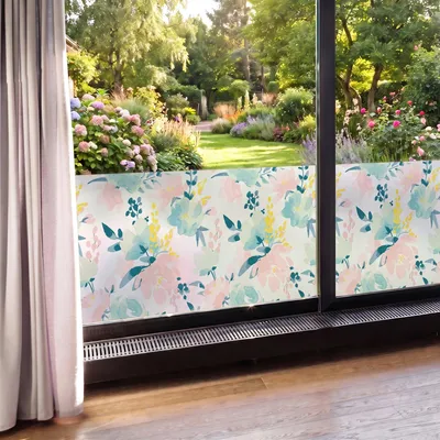 Obrázek produktu pro Fólie na okna pro ochranu soukromí – květinový vzor – samolepky na okna a sprchové kouty – 40 x 100 cm