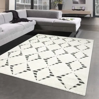 Zdjęcie produktu dla Nowoczesny puszysty dywan w romby do salonu rozmiar - 120x170 cm