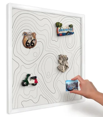 Produktbild von Magnettafel 50x50 cm mit weißem Rahmen - Magnetische Metalltafel, Magnetpinnwand zur Wandmontage für Wohnzimmer, Küche, Flur, Kinderzimmer und Büro - Geometrische Eleganz
