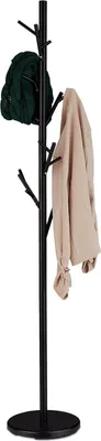 Produktbild von Relaxdays Garderobenständer, Metall, 12 Haken, HxD: 176 x 30 cm, Kleiderständer Baumform, Jackenständer stabil, schwarz