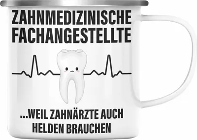 Produktbild von Trendation - Zahnmedizinische Fachangestellte Emaille Tasse Geschenk Lustig Zahnarzt Damen Kollegin Geschenkidee Zahnarzthelferin (Silber)